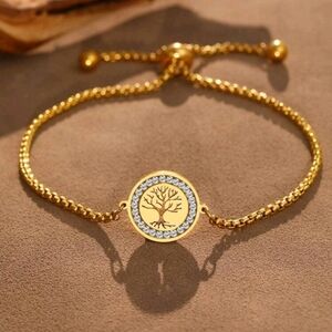 18K‎ gold plated Stainless Steel Bracelet With Exquisite Tree Of Life for women